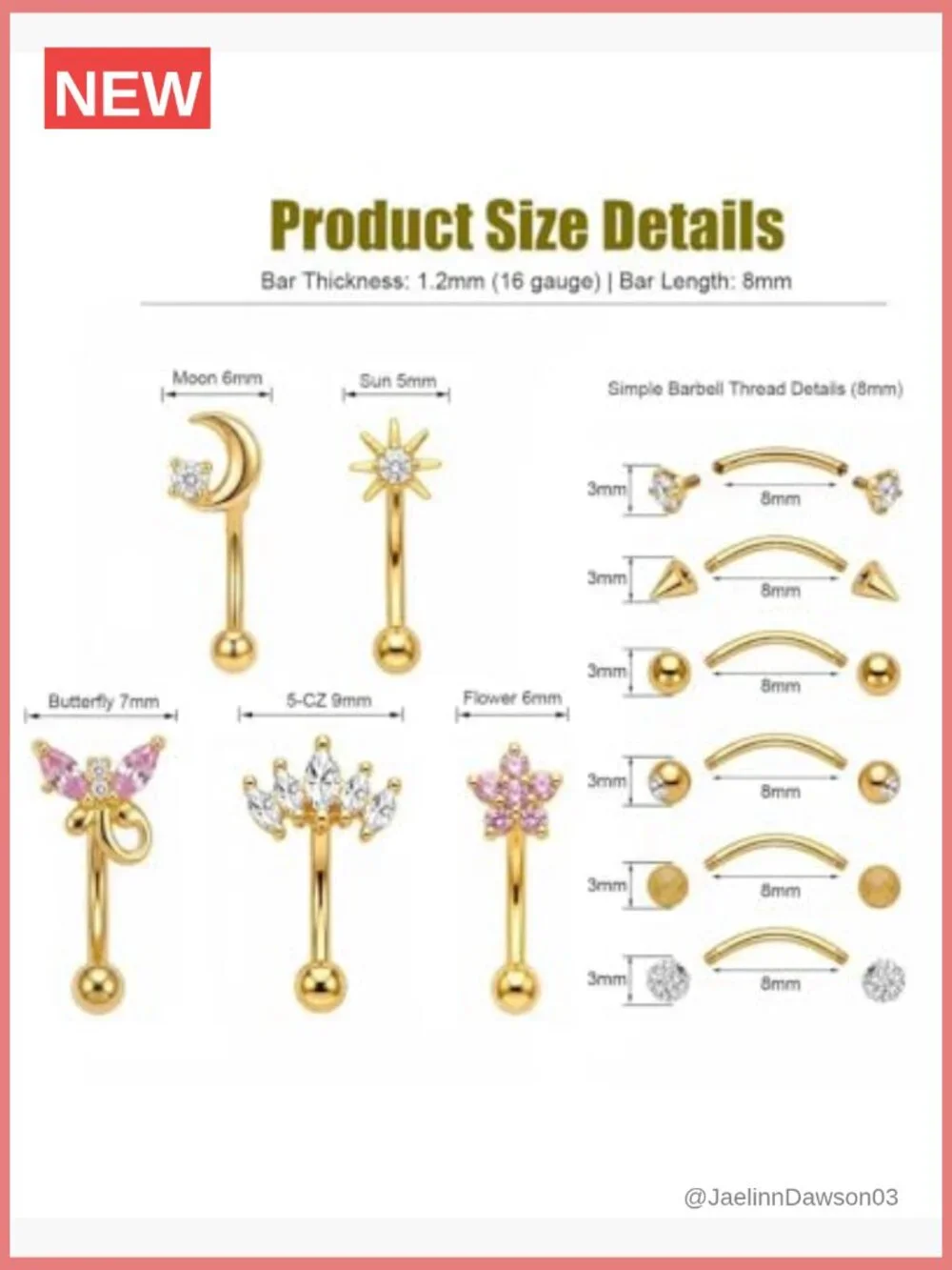 11Pcs 16G Curved Barbell Piercing Set Eyebrow Rook Daith Tragus Jewelry